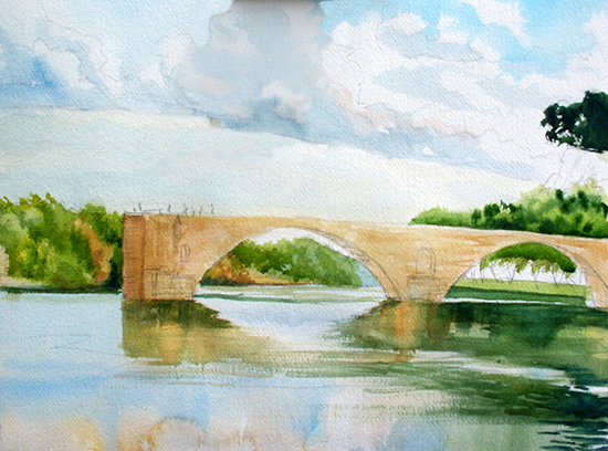 Watercolor Painting of Le Pont d'Avignon, by John Hulsey